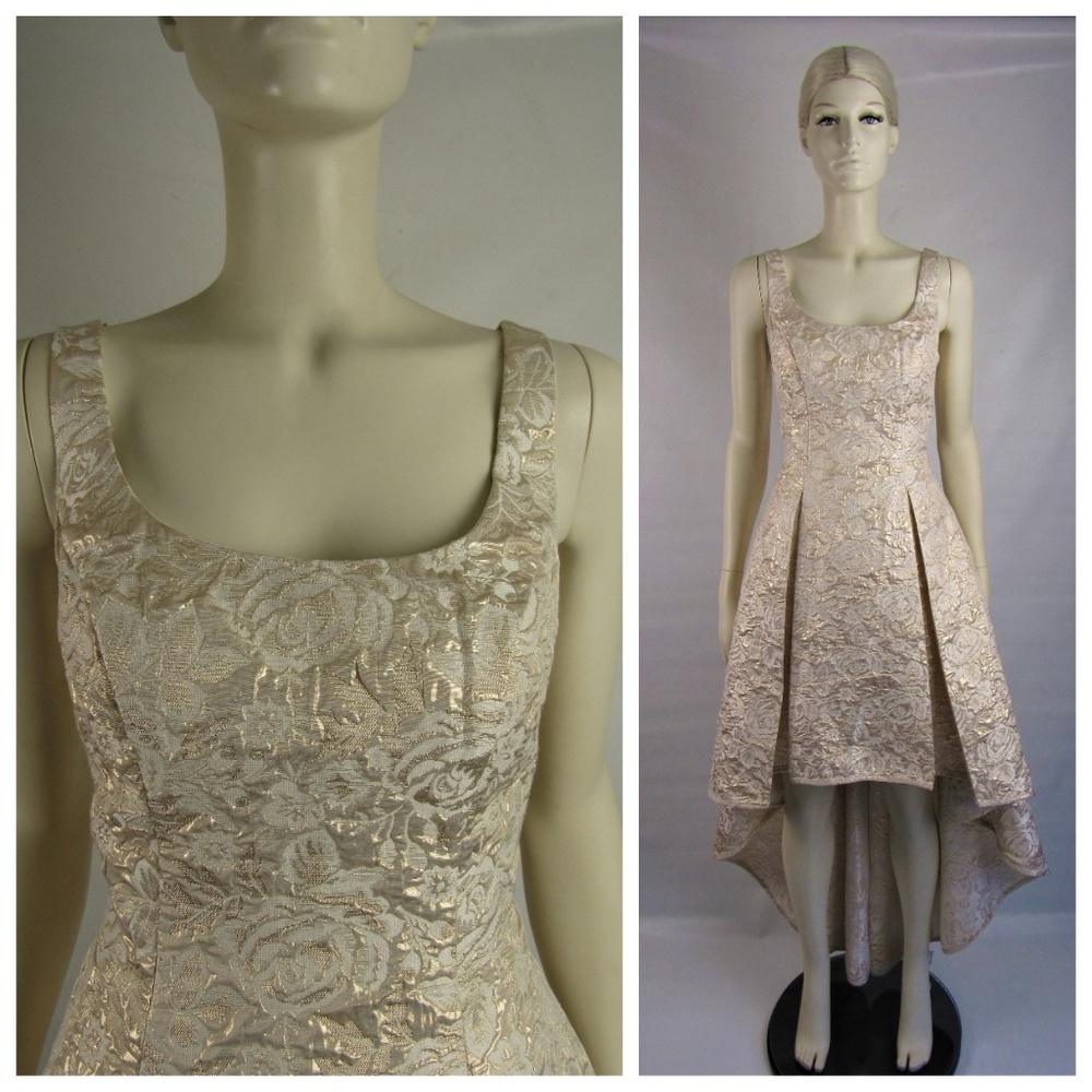 Betsy & Adam Cream Gold Foil High Low Dress NWT